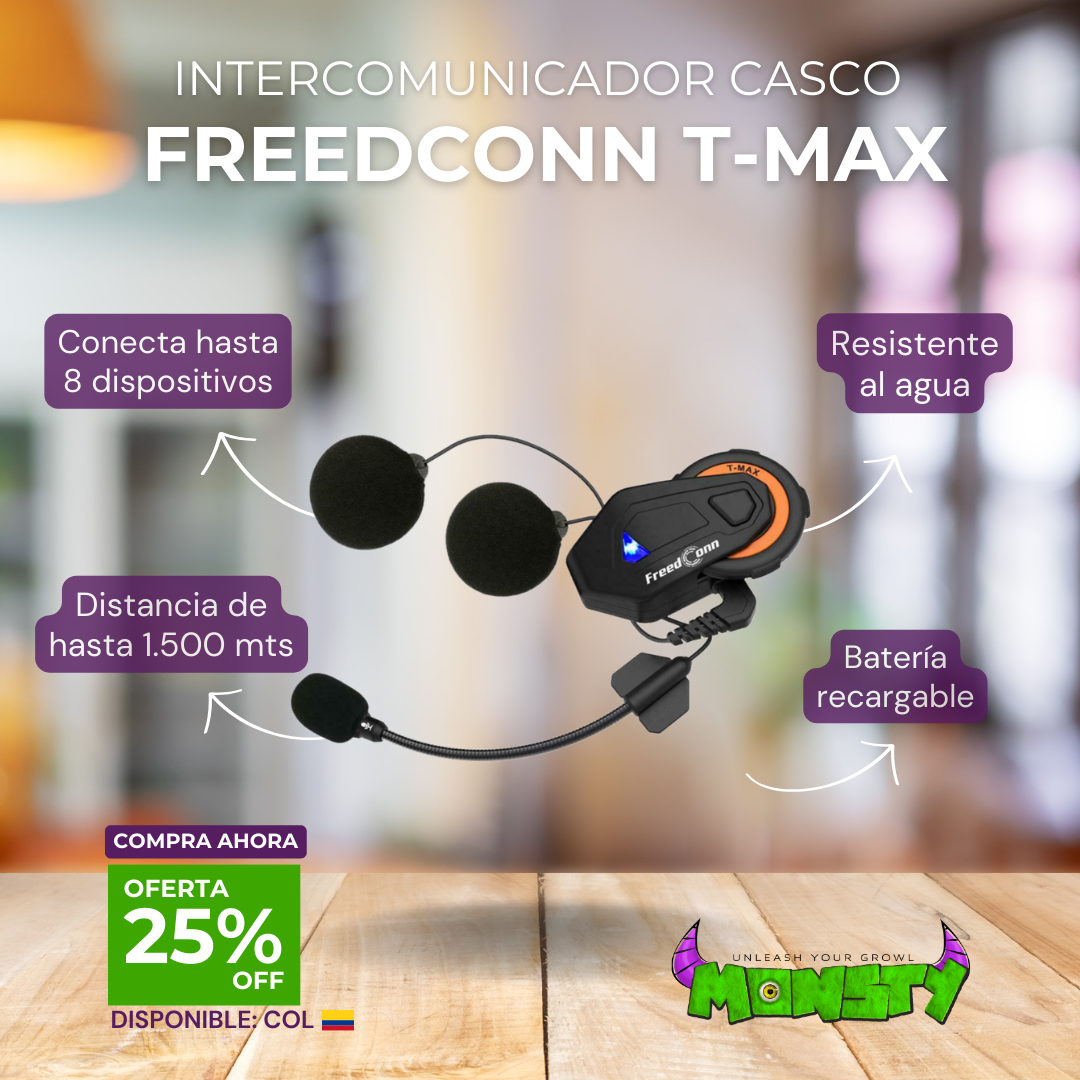 Intercomunicador bluetooth FREEDCONN T-MAX casco moto impermeables