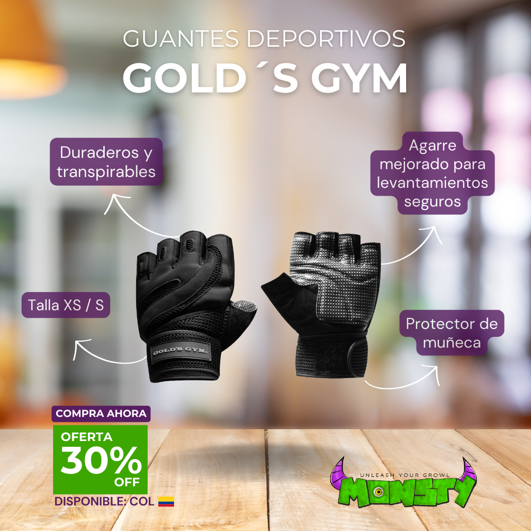 Guantes entrenamiento GOLDs GYM originales con protector de muñeca