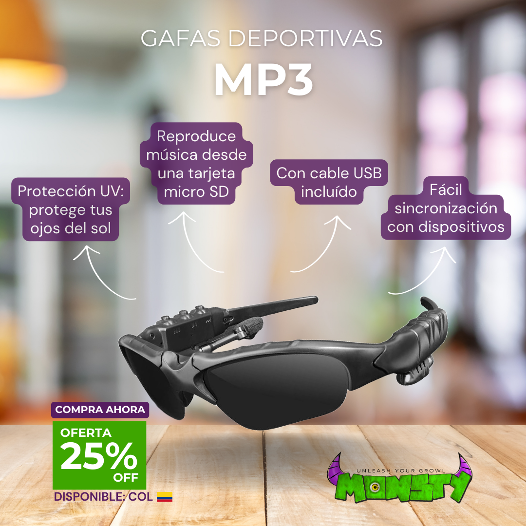 Gafas de sol deportivas MP3 oscuras Lector micro SD