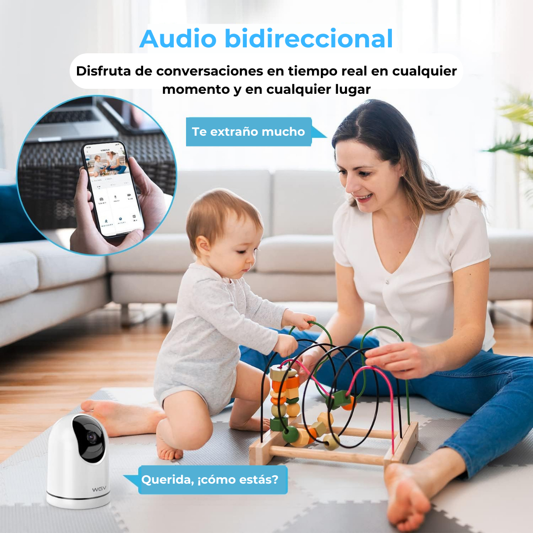 Cámara seguridad inteligente WGV 2K 360 grados visión nocturna audio compatible