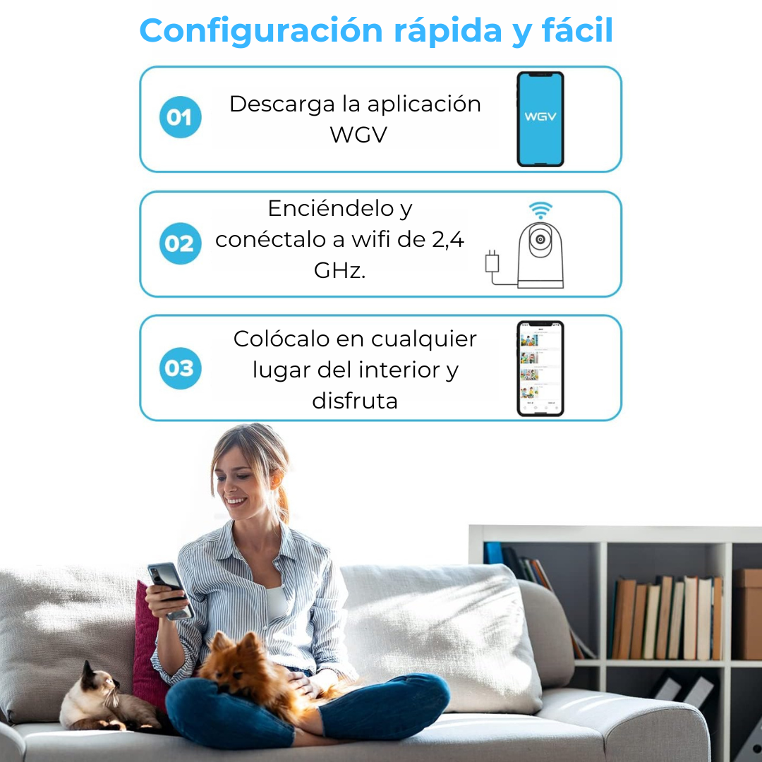 Cámara seguridad inteligente WGV 2K 360 grados visión nocturna audio compatible