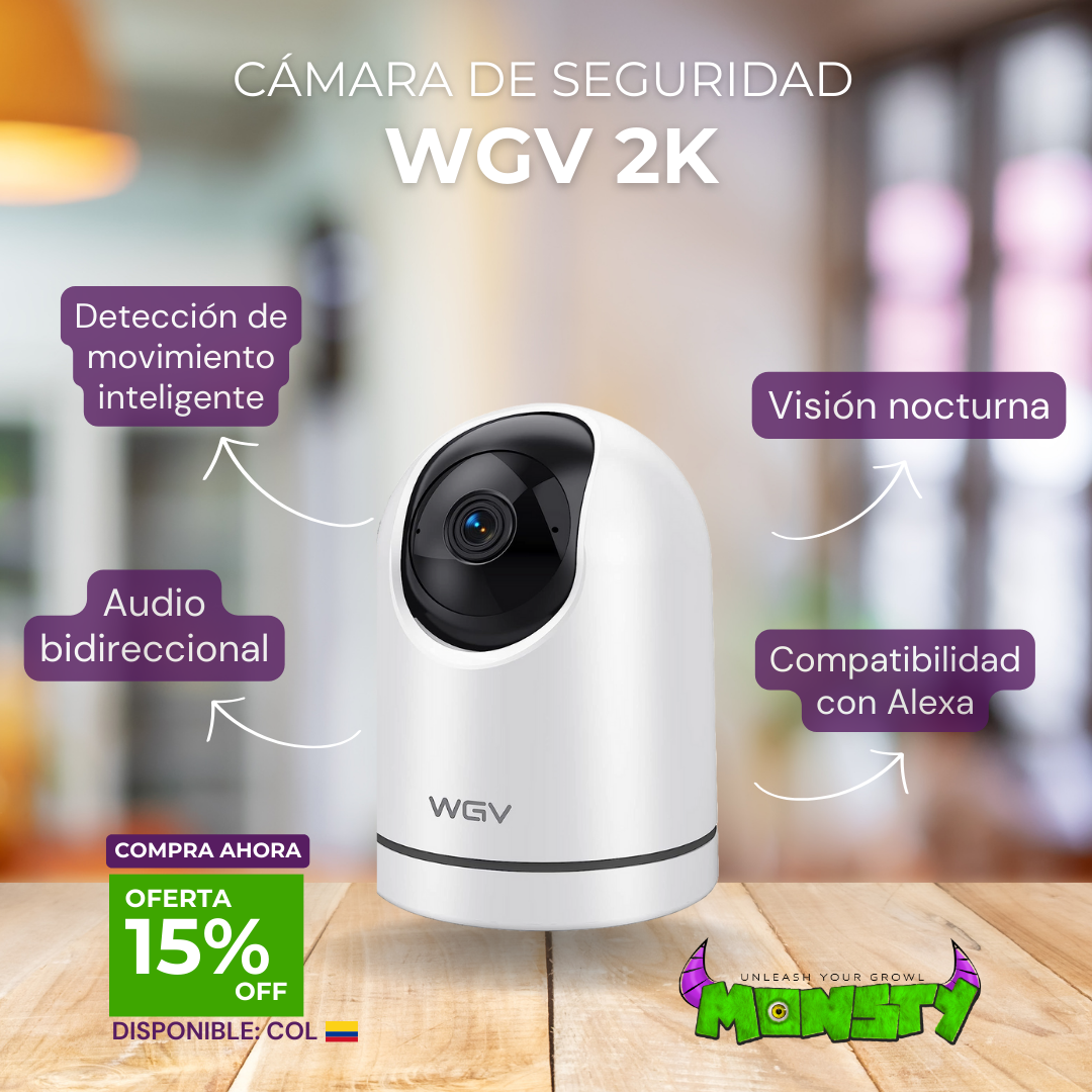 Cámara seguridad inteligente WGV 2K 360 grados visión nocturna audio compatible